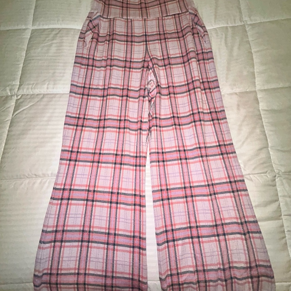 CAbi Pink and Red Trousers Lightweight Plaid Design